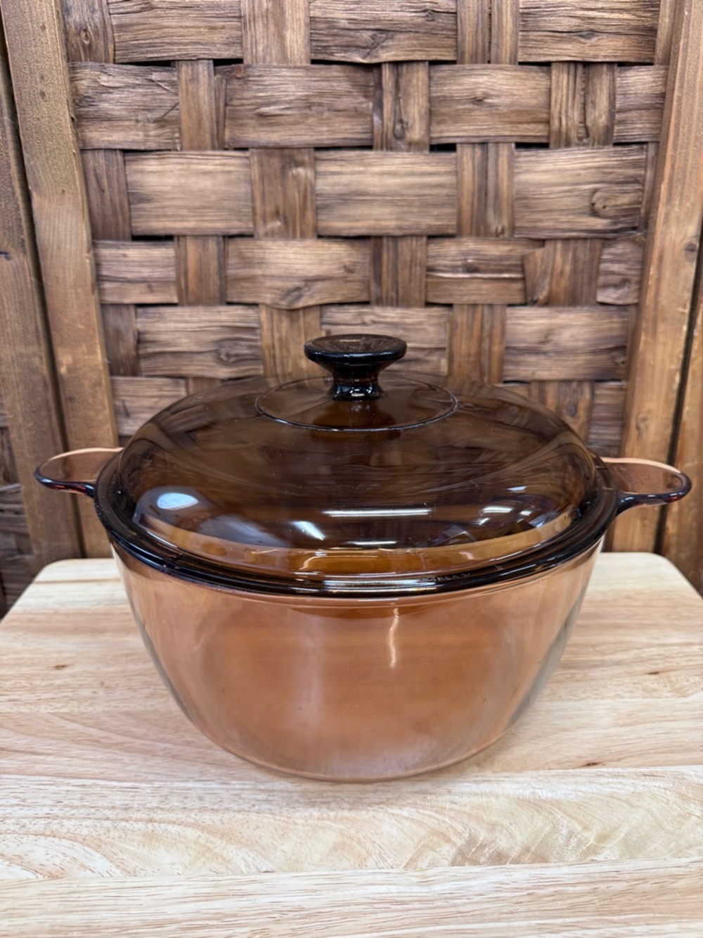 Large 4.5L Vision Corningware Amber Brown Glass Covered Casserole with Handles
